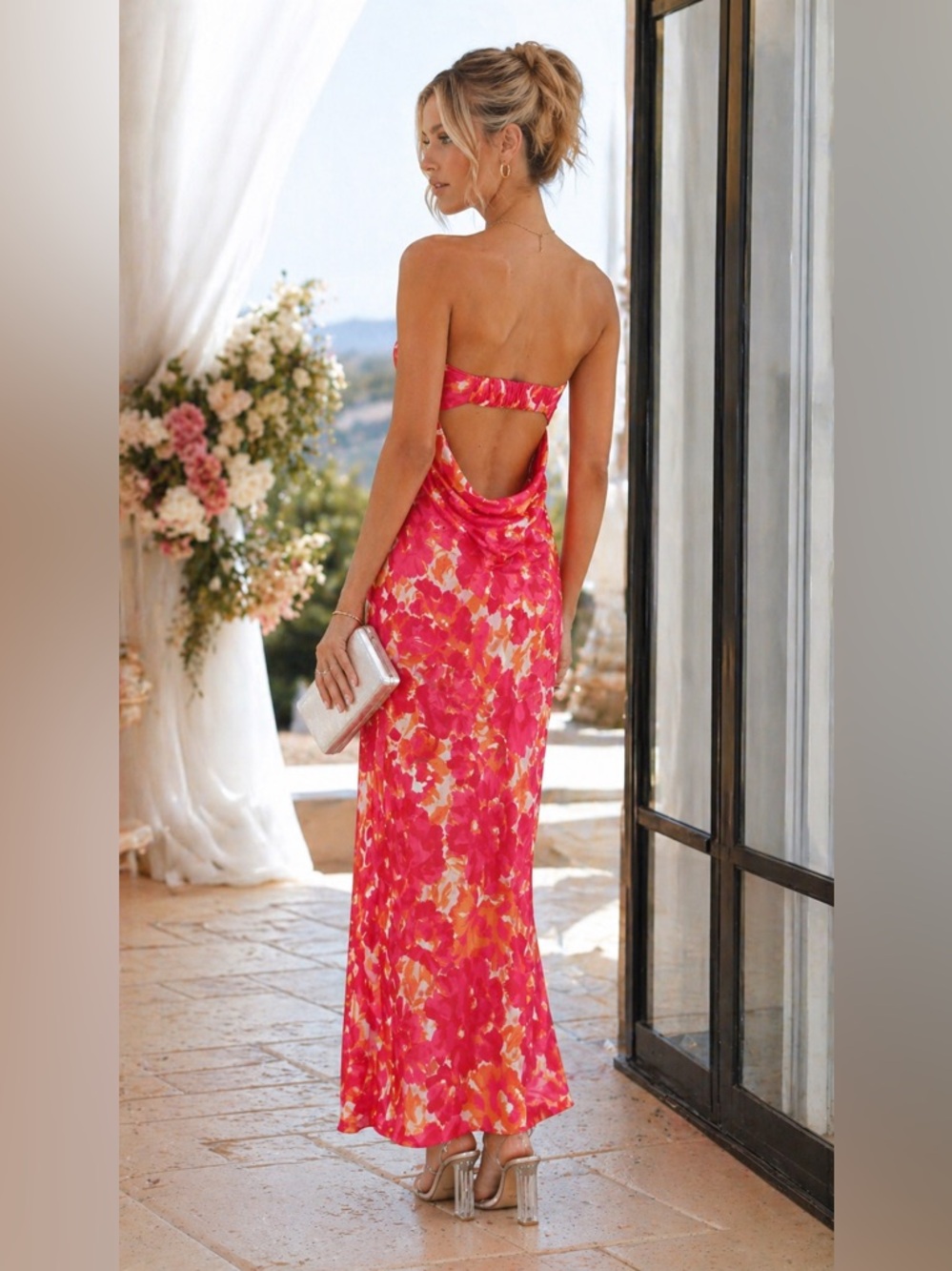 Floral Strapless Satin Maxi Dress – Wedding Guest Ready ✨ - Picture 3 of 6